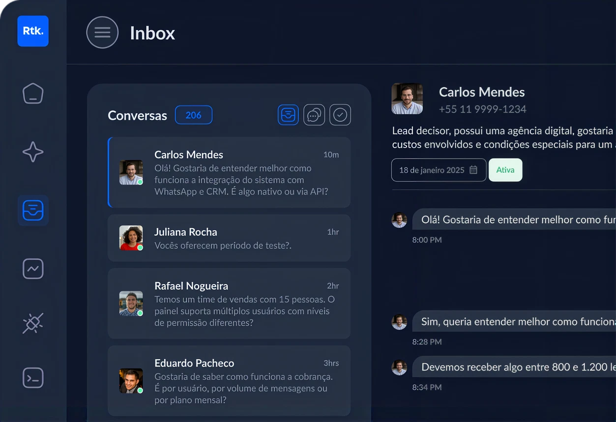 Huggy Inbox dashboard with a list of conversations for bulk closing