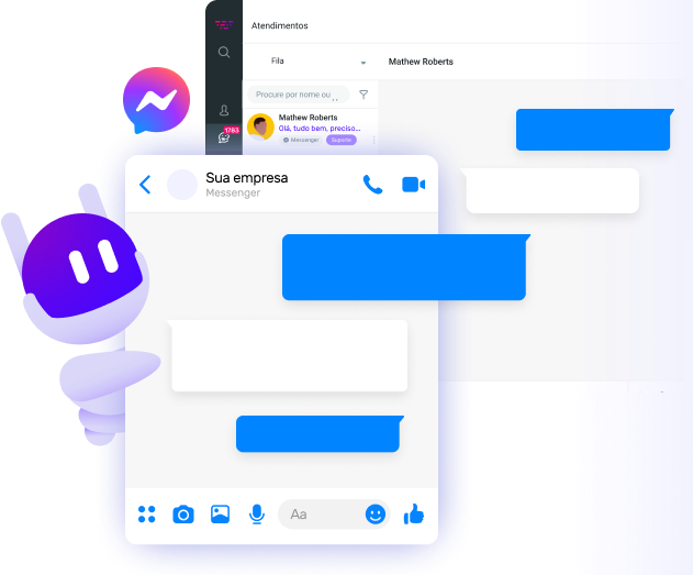 <span style='color:#ff0068 ;' >Facebook<br> Messenger + Huggy:</span> compartilhe experiências incríveis através do<br> seu atendimento